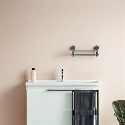 Lurrose Double Pole Suction Cup Towel Rack 40cm No Drill Wall Mount Towel Holder Gunmetal Gray Bathroom Kitchen
