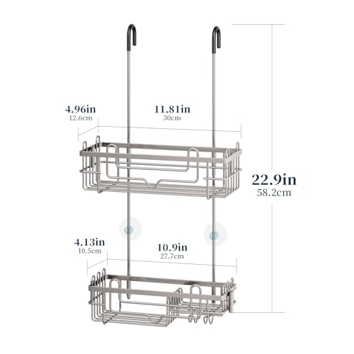 Consumest Over the Door Shower Caddy - 2-Tier Hanging Shower Organizer with Soap Holder, Rustproof Bathroom Storage and Organizer Rack for Shampoo, Towels, and Toiletries, Sand Nickel