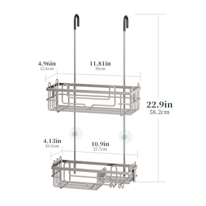 Consumest Over the Door Shower Caddy - 2-Tier Hanging Shower Organizer with Soap Holder, Rustproof Bathroom Storage and Organizer Rack for Shampoo, Towels, and Toiletries, Sand Nickel