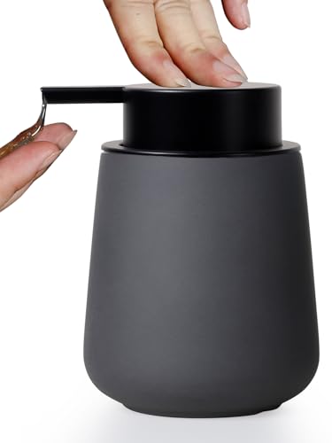 INGOFIN Ceramic Soap Dispenser for Kitchen and Bathroom - Refillable Liquid Hand and Dish Soap Pump Bottle, Modern Countertop Lotion Dispenser, 12oz, Matte Grey - color: Gray