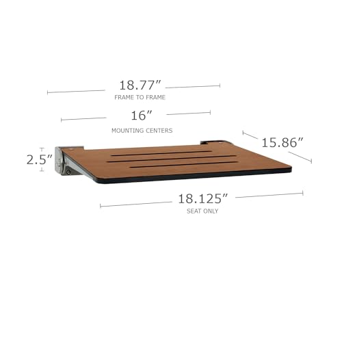 Seachrome 18 inch Silhouette Slimline Folding Wall Mount Shower Bench Seat, Rustic Teak Seat with Silver Frame - color: Rustic Teak Seat With Silver Frame