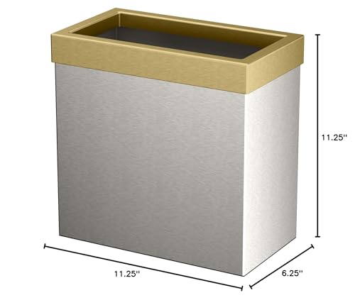 Gatco Small Bathroom Trash Can with Lid, Rectangle 3 Gallon Stainless Steel Wastebasket, Under Sink, Satin Nickel and Brushed Brass, for Bathroom, Bedroom, Office (1917B) - color: Satin Nickel / Brushed Brass