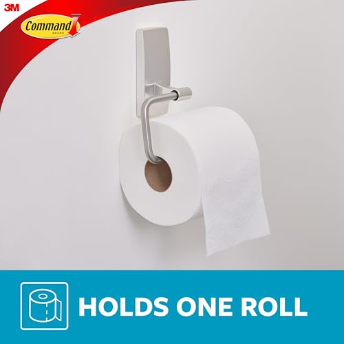 Command Toilet Paper Holder Satin Nickel with Water Resistant Command Strips, Rust Resistant Bathroom Organizer - color: Satin Nickel