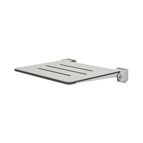 Seachrome 18 inch Silhouette Slimline Folding Wall Mount Shower Bench Seat, Light Gray Seat with Silver Frame - color: Light Gray With Silver Frame