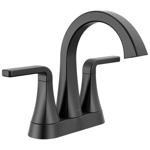 Delta Lineax Centerset Matte Black Bathroom Faucet, 4 Inch 3 Hole Bathroom Sink Faucet for Vanity, Metal Push-Pop Drain Assembly, Matte Black 2562LF-BLMPU - color: Matte Black