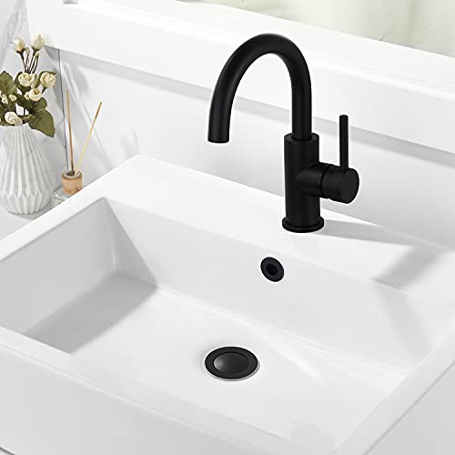 CREA Black Bathroom Drain Stopper, Pop Up Sink Drain with Overflow, Vessel Sink Drain Plug with Anti-Clogging Strainer, All Metal Stainless Steel - color: Black