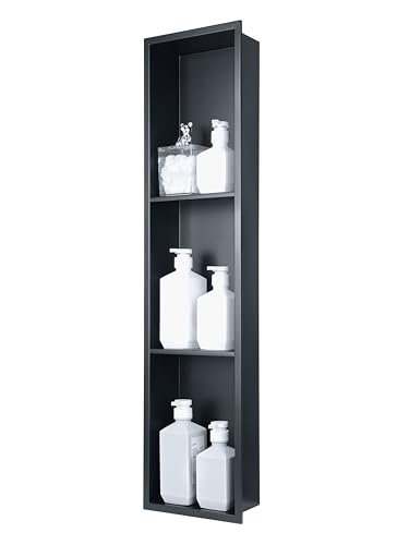 Tall Niche Three-Tiered Shelves Embedded in The Wall，Shower Niche No Tile Needed for Bathroom Niche Decor ，Stainless Steel（Black 8"x 36"） - color: Black, size: 36 * 8 in