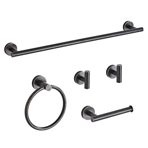 Oil Rubbed Bronze Bathroom Hardware Set 5 Piece with Towel Racks for Bathroom, SUS304 Stainless Steel Bath Towel Bar Set, 24 Inch Wall Mounted Accessories Kit - color: Oil Rubbed Bronze