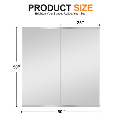 Home Gym Mirror, 50''x25''x2PCS Silver Wall Mounted | Large, Frameless, Tempered Glass, For Home Gym, Garage, Bedroom, Bathroom - size: 50''x25''x2PCS