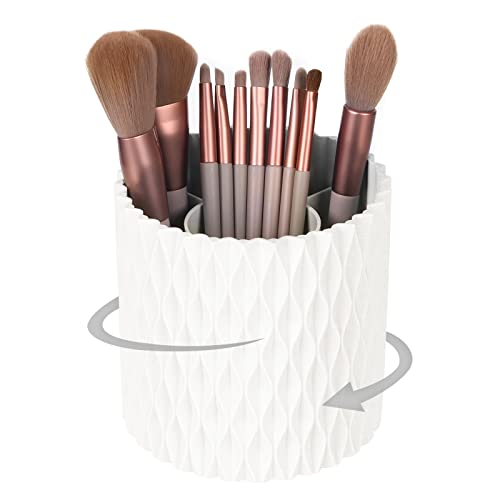 Makeup Brush Holder Organizer - 360° Rotating, 5-Slot Brush Cup for Cosmetics, Lipsticks, Pens | Vanity & Desk Organizer (White) - color: White