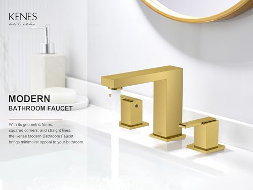 Brushed Gold Widespread Bathroom Faucet 3 Hole Vanity Faucet 2 Handle | Bathroom Sink Faucet with Pop Up Drain & Supply Lines, Lead-Free cUPC & NSF Certified, 8 Inch Faucet for Vanity Restroom Sink - color: Brushed Gold