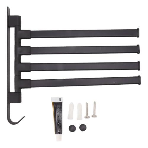 Black Aluminum Swivel Towel Bar, Wall Mounted 180 Degree Rotating Multi-Arm Towel Rack with Bottom Hook for Bathroom Kitchen(4-Arm) - size: 4-Arm