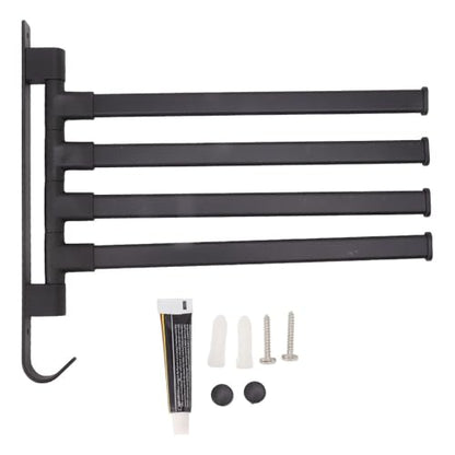 Black Aluminum Swivel Towel Bar, Wall Mounted 180 Degree Rotating Multi-Arm Towel Rack with Bottom Hook for Bathroom Kitchen(4-Arm) - size: 4-Arm