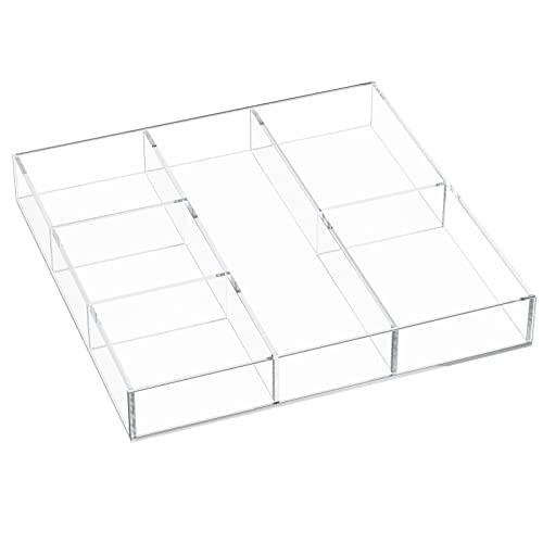 Acrylic Drawer Organizer, 6 Section Clear Makeup Tray Organizer for Drawer Office Bedroom(11.8x11.8 inch) - size: 12'' x 12''
