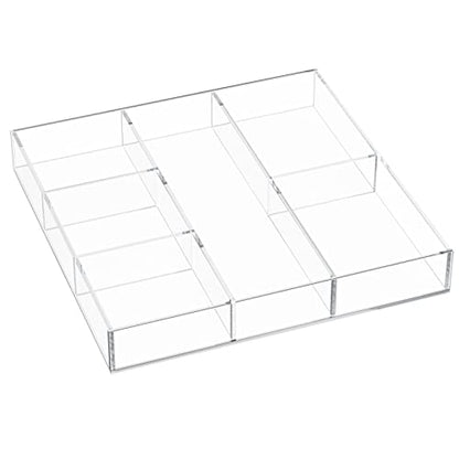 Acrylic Drawer Organizer, 6 Section Clear Makeup Tray Organizer for Drawer Office Bedroom(11.8x11.8 inch) - size: 12'' x 12''