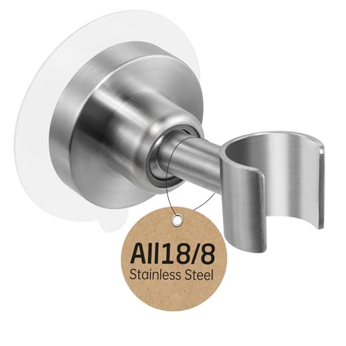 KES Shower Head Holder Wall Mount, 18/8 Stainless Steel Adjustable Handheld Shower Head Holder (21mm-23mm) No Drill Adhesive Metal Shower Head Holders Brushed Finish, C207DF-BS