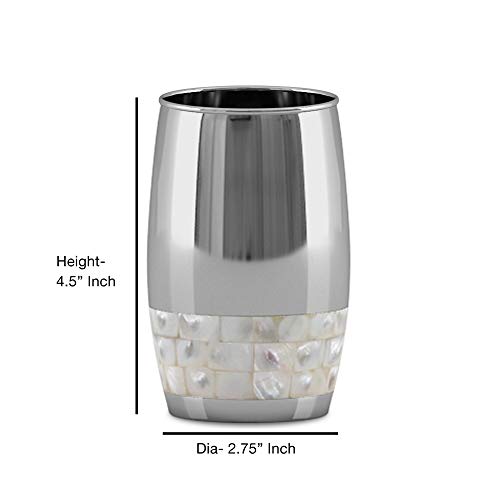 nu Steel Jakarta Collection Bathroom Tumbler, Decorative Holder, Rinse Cup for Water,Tumblers for Mouthwash-Rinsing, Metal with Mother of Pearl Finish.
