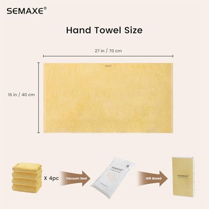 4-Pack Yellow Cotton Hand Towels for Bathroom with Hanging Loops | Sink-side towels for drying hands and face, ideal for bathrooms, guest baths, powder rooms, OEKO-TEX certified, easy care - color: A01: Yellow