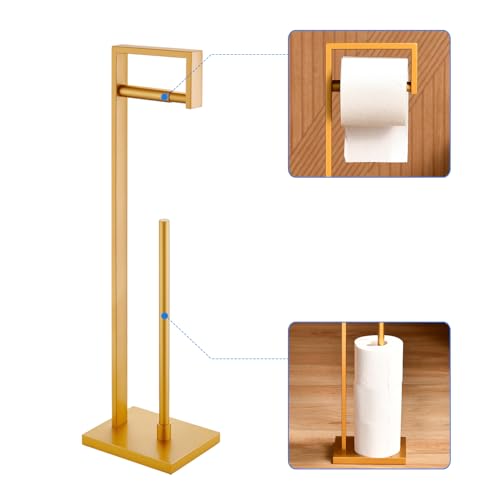 Free Standing Toilet Paper Holder with Reserve, Gold Bathroom Stainless Steel Tissue Paper Roll Dispenser Stand with Storage - color: Gold