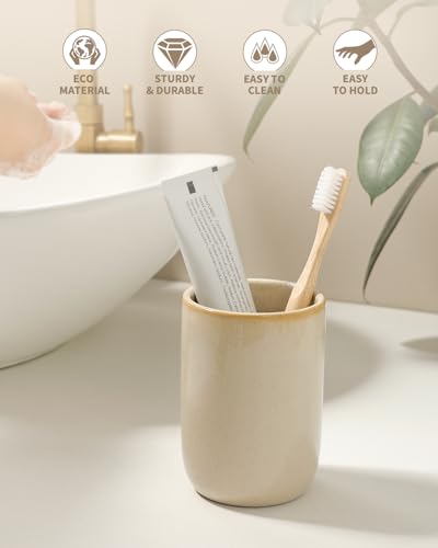 BosilunLife Ceramic Toothbrush Holder (Greige, Cylinder) - color: Greige-cyl, size: cylinder