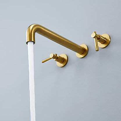 Wall Mount Tub Filler Brushed Gold Tub Faucet Brass Bathroom Bathtub Faucets with 2 Handles - color: Brushed Gold