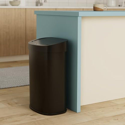 13 Gallon 50 Liter Garbage Can Kitchen Trash Can with Lid Automatic Sensor Touch Free Stainless Steel Waste Bin for Bathroom Bedroom Home Office,Black - color: Black, style: Stainless Steel