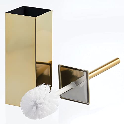 mDesign Steel Square Modern Toilet Bowl Brush and Holder for Bathroom Storage and Organization, Compact Free-Standing Design, Covered Brush - Sturdy, Deep Cleaning - Citi Collection - Soft Brass - color: Soft Brass