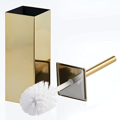 mDesign Steel Square Modern Toilet Bowl Brush and Holder for Bathroom Storage and Organization, Compact Free-Standing Design, Covered Brush - Sturdy, Deep Cleaning - Citi Collection - Soft Brass - color: Soft Brass