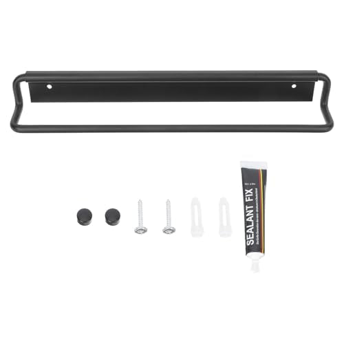 TOYANDONA Nail-Free Adhesive Bathroom Towel Rack 40cm Space Aluminum Wall-Mounted Single Bar Black for Bathroom Towel Storage and Washcloth Hanging
