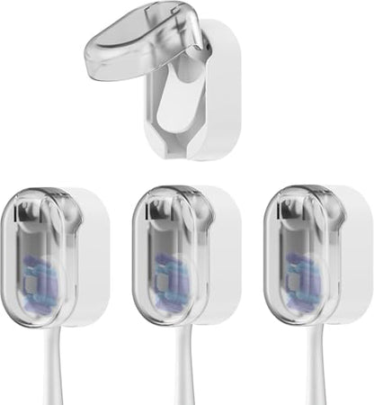 Wall Mounted Toothbrush Holder 4 Pack, with Cover for Bathroom | Automatic Opening & Closing, Dustproof & Waterproof, Self Adhesive, No Drilling, ABS Material, for Family Toothbrush Storage - size: 4-Pack