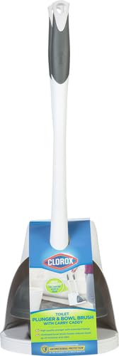Clorox Toilet Plunger and Brush Bowl Set with Holder Caddy Storage for Cleaning Bathroom and Unclogging Toilets, White & Gray (Pack of 12) - size: 12-Pack