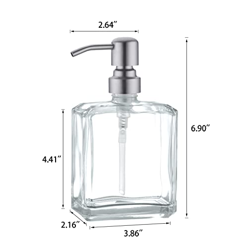 Square Clear Glass Dish Soap Dispenser, Antique Design Refillable Hand Soap Dispenser with Rust Proof Stainless Steel Pump, 13.5 oz Lotion Dispenser for Bathroom Vanity, Kitchen Countertop - color: Brushed Nickel, size: 13.5oz-Square