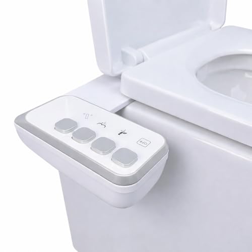 Bidet Attachment – Non-Electric Fresh Water Toilet Bidet with One-Touch Start/Stop Cleaning, Adjustable Water Pressure, Self-Cleaning Front & Rear Nozzles, 5-Min Easy Installation (White)