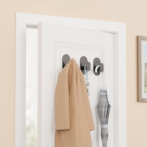 Aikzik Adhesive Towel Hooks - 4 Pack 26LB Extra Strong Heavy Duty Wall Hooks for Bathroom/Shower Door Hanging Coat, Robe, Towel, Dogs' Leads and Collars (Matte Black, Stainless Steel) - color: Black-4