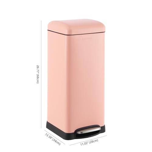 happimess Betty 8 Gal Step Trash Can Soft-Close Lid, Flamingo Pink | Removable Liner, Semi-Rectangular, Steel Pedal, Iron Powder Coated, 27" Height, Non-Skid Base - color: Flamingo Pink