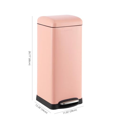 happimess Betty 8 Gal Step Trash Can Soft-Close Lid, Flamingo Pink | Removable Liner, Semi-Rectangular, Steel Pedal, Iron Powder Coated, 27" Height, Non-Skid Base - color: Flamingo Pink