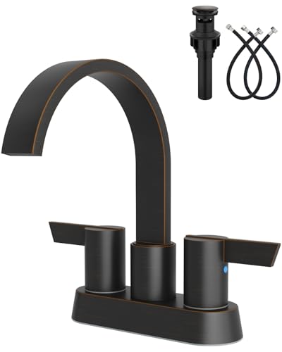 Bronze Bathroom Faucet,4 Inch Centerset 2-Handle Waterfall | Includes Pop-Up Drain,24-Inch Supply Lines,Mounting Hardware,SUS304 Stainless Steel Construction,And A 360° Swivel Spout - color: Bronze