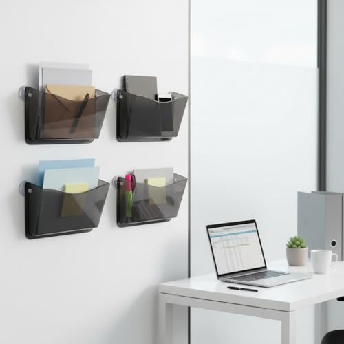 Azar Displays 250055-SMK Plastic Wall Mount File Holder with Suction Cups Smoke Colored, 4-Pack - color: BLACK SMK, style: Suction Cup