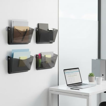 Azar Displays 250055-SMK Plastic Wall Mount File Holder with Suction Cups Smoke Colored, 4-Pack - color: BLACK SMK, style: Suction Cup
