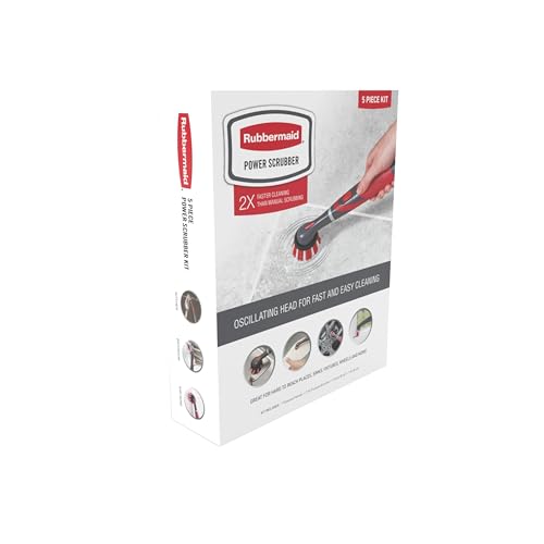 Rubbermaid Reveal Power Scrubber 5-Piece Kit, Cordless Electric Battery Powered Spin Scrub Brush, Water Resistant, for Home/Kitchen/Bathroom/Grout/Tile/Shower/Tub - style: 5-Piece Kit