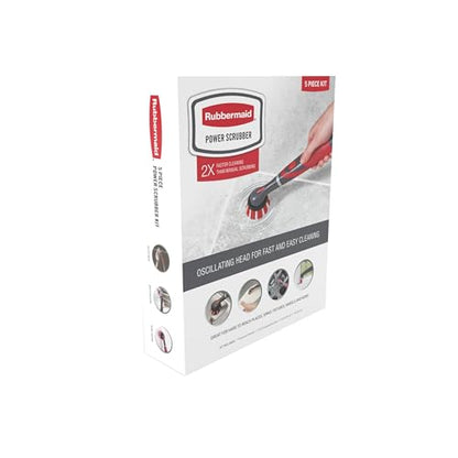 Rubbermaid Reveal Power Scrubber 5-Piece Kit, Cordless Electric Battery Powered Spin Scrub Brush, Water Resistant, for Home/Kitchen/Bathroom/Grout/Tile/Shower/Tub - style: 5-Piece Kit