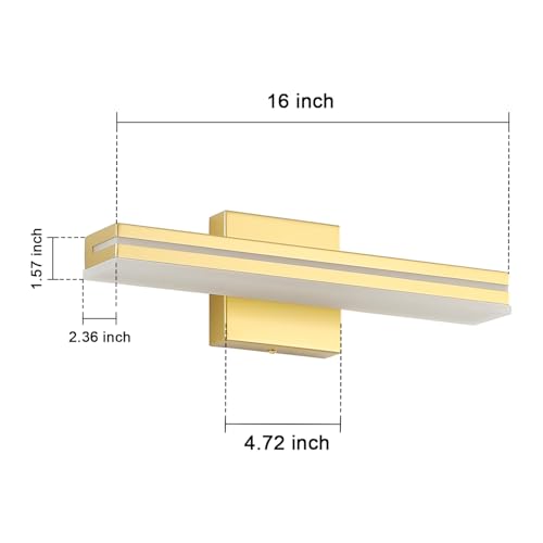 SineRise 16-Inch LED Modern Bathroom Vanity Light Bar, Gold Modern Acrylic Bathroom Wall Lighting Fixtures Over Mirror (Cool White 6000K) - color: Gold-Cool White, size: 16-Inch