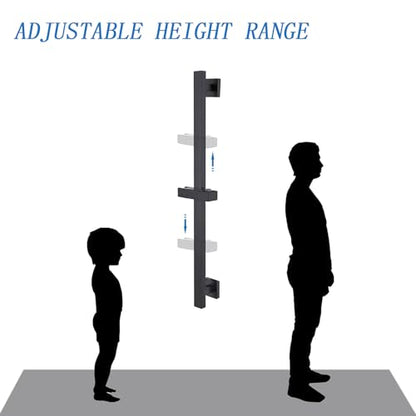 Bathroom Shower Slide Bar,26 Inch Square Slide Bar | with Height/Angle Adjustable Handheld Shower Head Holder Wall Mount , SUS 304 Stainless Steel (Matter Black)