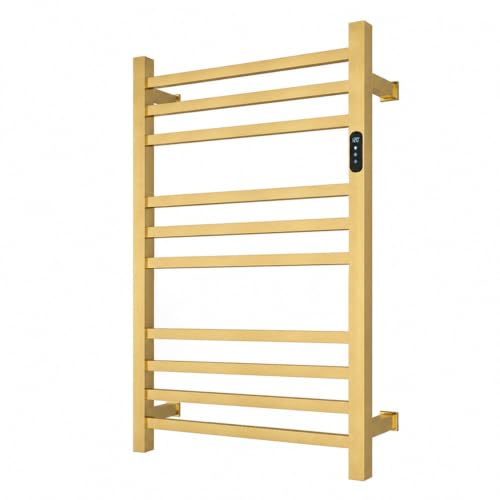 Luxury Gold Towel Warmer Rack for Bathroom, Wall Mounted Electric Heated Towel Rack with Timer & Fahrenheit Temperature Control, 10 Bar Stainless Steel Towel Heater for Bathroom(Brushed Gold) - size: 10 Bar