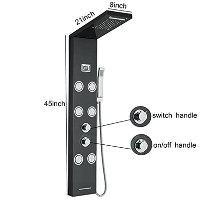 Stainless Steel Shower Panel Tower Rain Waterfall Massage Body Jet System Spray