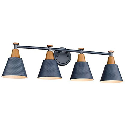 FEMILA 4-Light Bathroom Light Fixtures, Farmhouse Modern Vanity Lights Wall Lamp with Hammered Metal Shade Finish, Dark Blue, 4FG59B-4W Blue - color: Navy Blue, size: 30"
