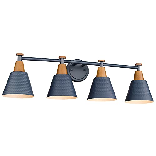 FEMILA 4-Light Bathroom Light Fixtures, Farmhouse Modern Vanity Lights Wall Lamp with Hammered Metal Shade Finish, Dark Blue, 4FG59B-4W Blue - color: Navy Blue, size: 30"