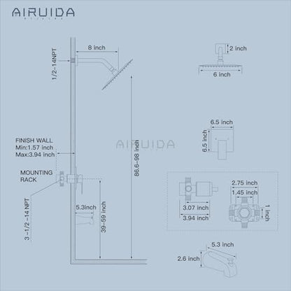 Airuida 6 Inch Shower Faucet Set,Bathtub Faucet Kit,Oil Rubbed Bronze | Shower Tub Faucet Set,Male Threads Rough-In Valve,Square Head Shower System - color: Bronze, size: 6 Inch
