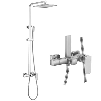 RBROHANT Brushed Nickel Exposed Shower System with Tub Spout, Exposed Shower Fixtures for Bathroom with Brass 3-Functional Valve, Shower Height Adjustable, Wall Mounted - color: Brushed Nickel