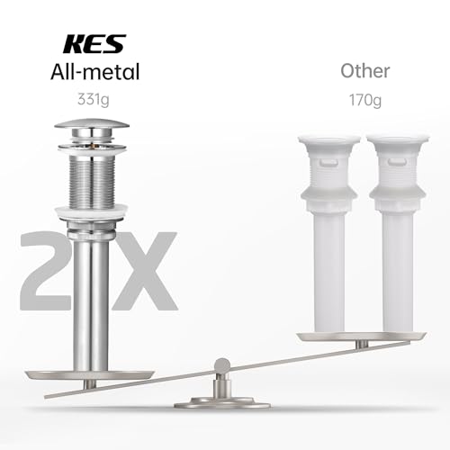 KES Bathroom Sink Drain Without Overflow, Brushed Nickel Pop Up Drain | Vessel Vanity Sink Stopper 2 Pack, All Metal Rustproof Brass and 304 Stainless Steel, for 1.6"-1.9" Sink Hole, S2008D-BN-P2 - color: Brushed Nickel, style: NO Overflow, 2 Pack